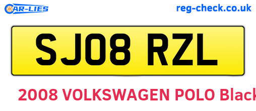 SJ08RZL are the vehicle registration plates.