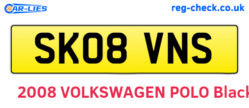 SK08VNS are the vehicle registration plates.