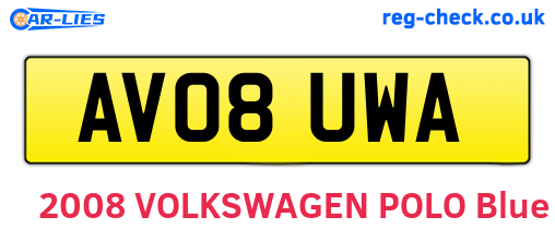 AV08UWA are the vehicle registration plates.