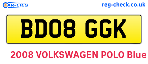 BD08GGK are the vehicle registration plates.