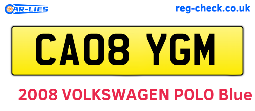 CA08YGM are the vehicle registration plates.