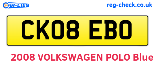 CK08EBO are the vehicle registration plates.
