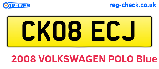 CK08ECJ are the vehicle registration plates.
