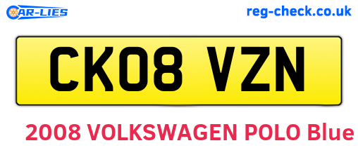 CK08VZN are the vehicle registration plates.