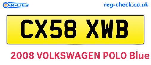 CX58XWB are the vehicle registration plates.