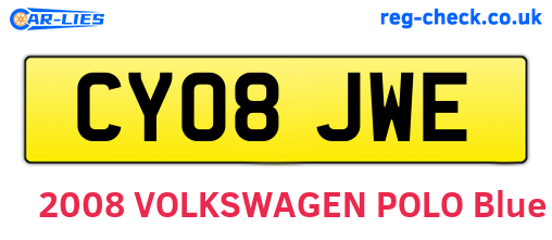 CY08JWE are the vehicle registration plates.