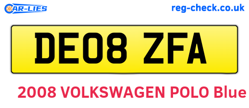 DE08ZFA are the vehicle registration plates.