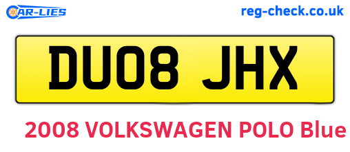 DU08JHX are the vehicle registration plates.