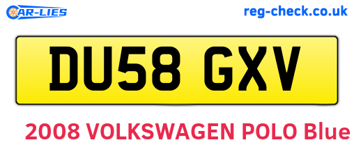 DU58GXV are the vehicle registration plates.