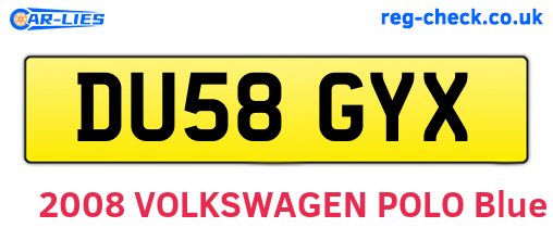 DU58GYX are the vehicle registration plates.