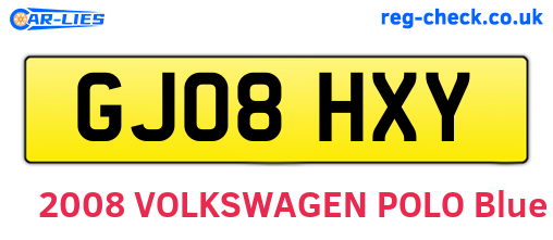 GJ08HXY are the vehicle registration plates.