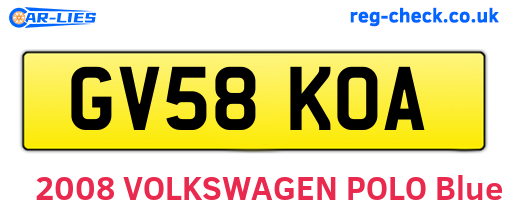 GV58KOA are the vehicle registration plates.