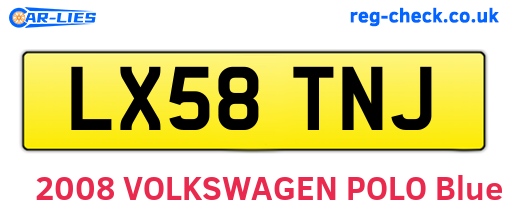 LX58TNJ are the vehicle registration plates.