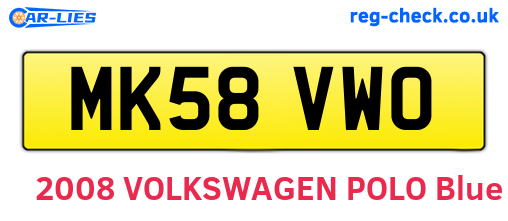 MK58VWO are the vehicle registration plates.