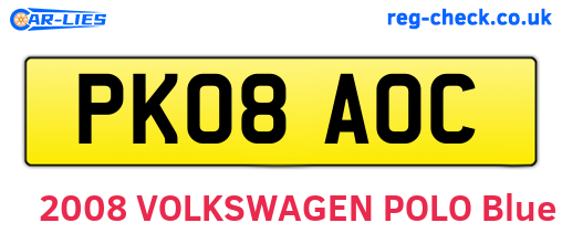 PK08AOC are the vehicle registration plates.