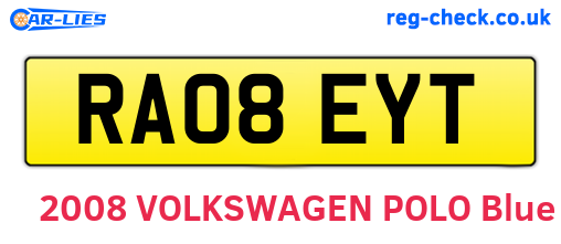 RA08EYT are the vehicle registration plates.