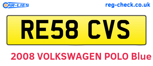 RE58CVS are the vehicle registration plates.
