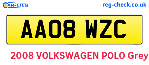 AA08WZC are the vehicle registration plates.
