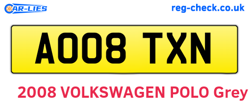 AO08TXN are the vehicle registration plates.