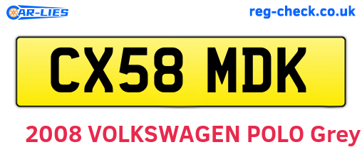 CX58MDK are the vehicle registration plates.