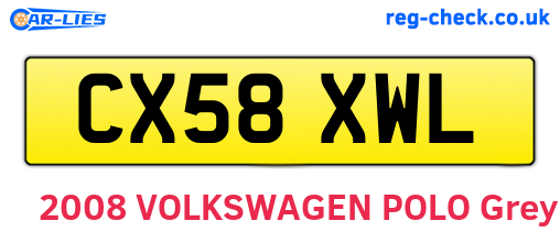 CX58XWL are the vehicle registration plates.