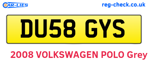 DU58GYS are the vehicle registration plates.