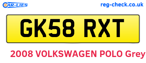 GK58RXT are the vehicle registration plates.