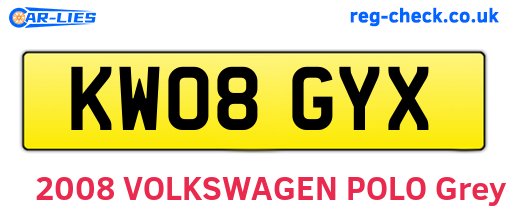 KW08GYX are the vehicle registration plates.