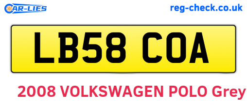 LB58COA are the vehicle registration plates.