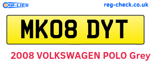 MK08DYT are the vehicle registration plates.