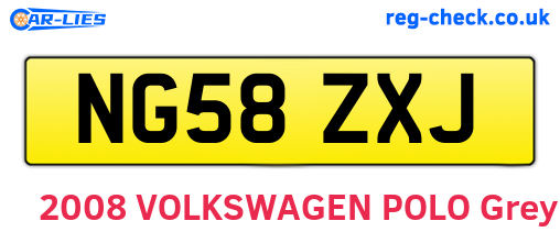 NG58ZXJ are the vehicle registration plates.