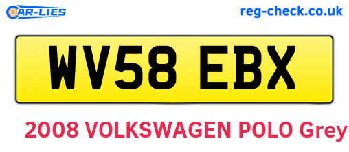 WV58EBX are the vehicle registration plates.