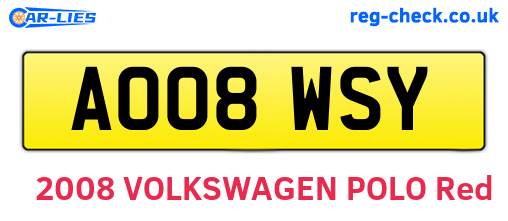AO08WSY are the vehicle registration plates.