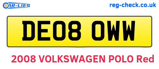 DE08OWW are the vehicle registration plates.