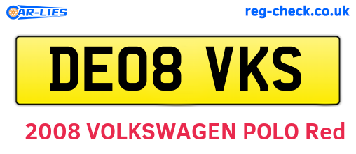 DE08VKS are the vehicle registration plates.