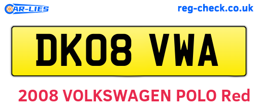 DK08VWA are the vehicle registration plates.