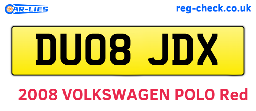 DU08JDX are the vehicle registration plates.