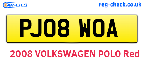 PJ08WOA are the vehicle registration plates.