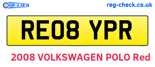 RE08YPR are the vehicle registration plates.