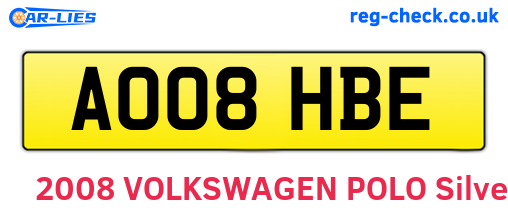 AO08HBE are the vehicle registration plates.