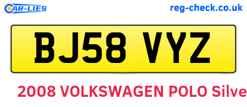 BJ58VYZ are the vehicle registration plates.