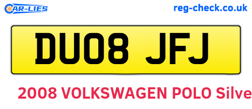 DU08JFJ are the vehicle registration plates.