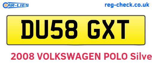 DU58GXT are the vehicle registration plates.