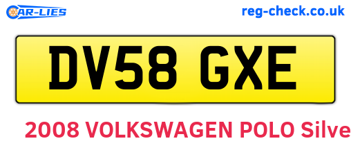 DV58GXE are the vehicle registration plates.