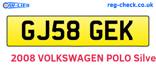 GJ58GEK are the vehicle registration plates.