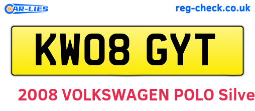 KW08GYT are the vehicle registration plates.