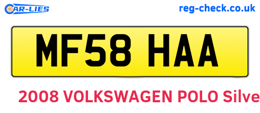 MF58HAA are the vehicle registration plates.