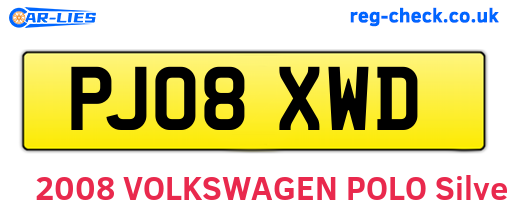 PJ08XWD are the vehicle registration plates.