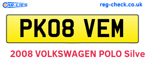 PK08VEM are the vehicle registration plates.