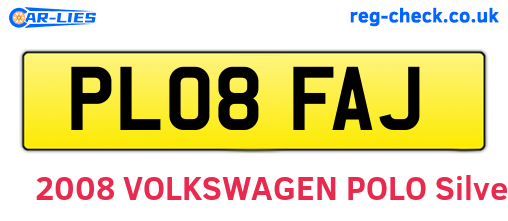 PL08FAJ are the vehicle registration plates.